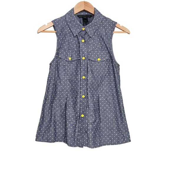 Women's - Marc by Marc Jacobs Blue Polka Dot Button Down Sleeveless Top, Size 2 - Picture 1 of 4